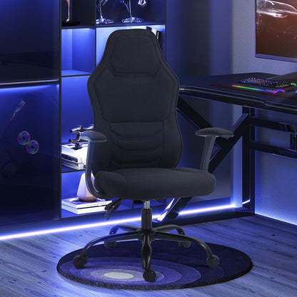 HOMCOM Reclining Gaming Chair with Lumbar Support, Adjustable Height and Swivel Fabric Seat, Black - Borgè