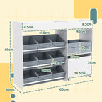 Children's Toy Storage Cabinet with 11 Fabric Baskets, Cabinet and Shelves, 105x30x80 cm, White