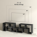 TV Unit 75" max Modular TV Stand with 2 L-Shaped Shelves and Rectangular Shelf, Wooden, 134-180x30.5x44 cm, Black