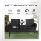 2-Seater Outdoor Sofa with Coffee Table, in Steel and PE Rattan, 137x59x82 cm, Black - Borgè