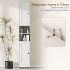 Tall Bathroom Cabinet with 2 Open Shelves and 2 Adjustable Shelving Cabinets, Wooden, 30x30x170 cm, White