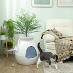 Odor-Resistant Cat Litter Box with Scoop, Pot-Shaped, Made of ABS and Stainless Steel, 50x48.5x58.7 cm, White