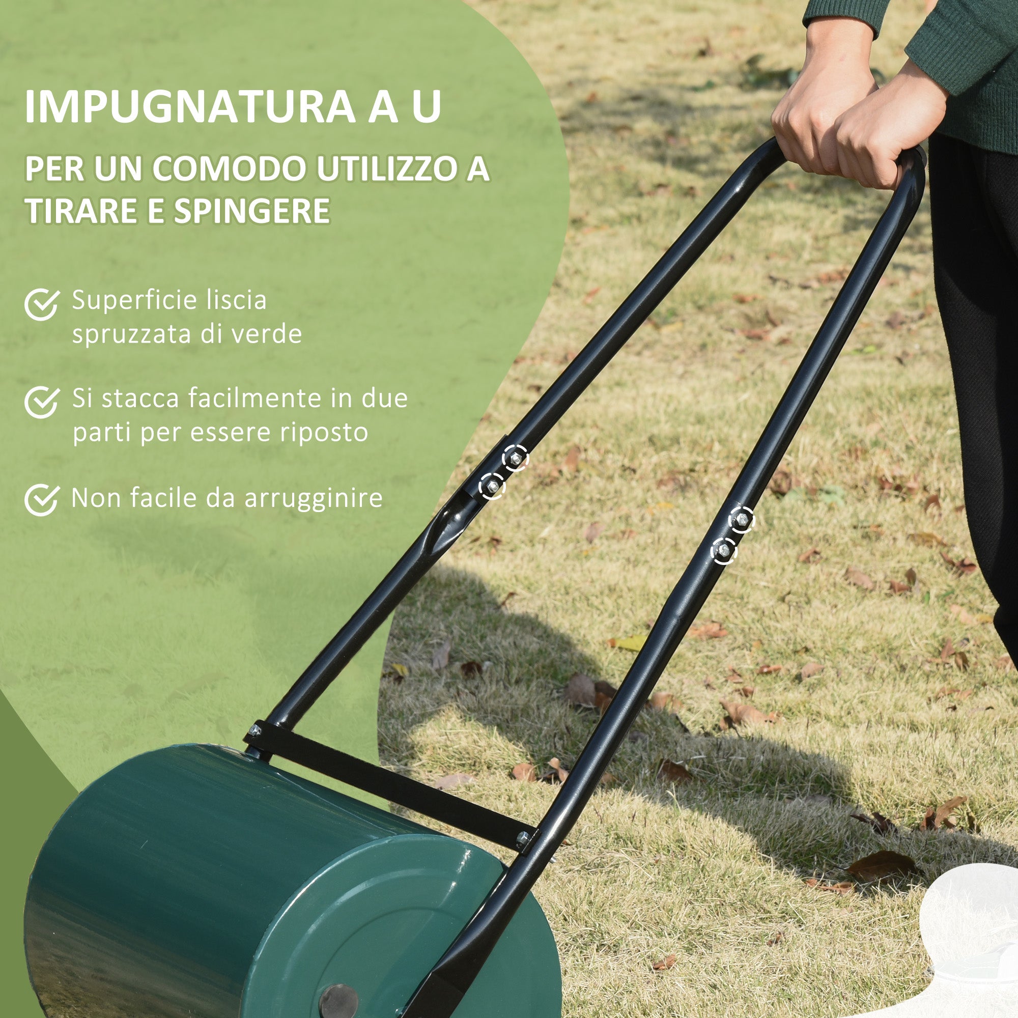 30L Capacity Lawn Roller with Scraper Blade, Metal, 102x50x30 cm, Dark Green