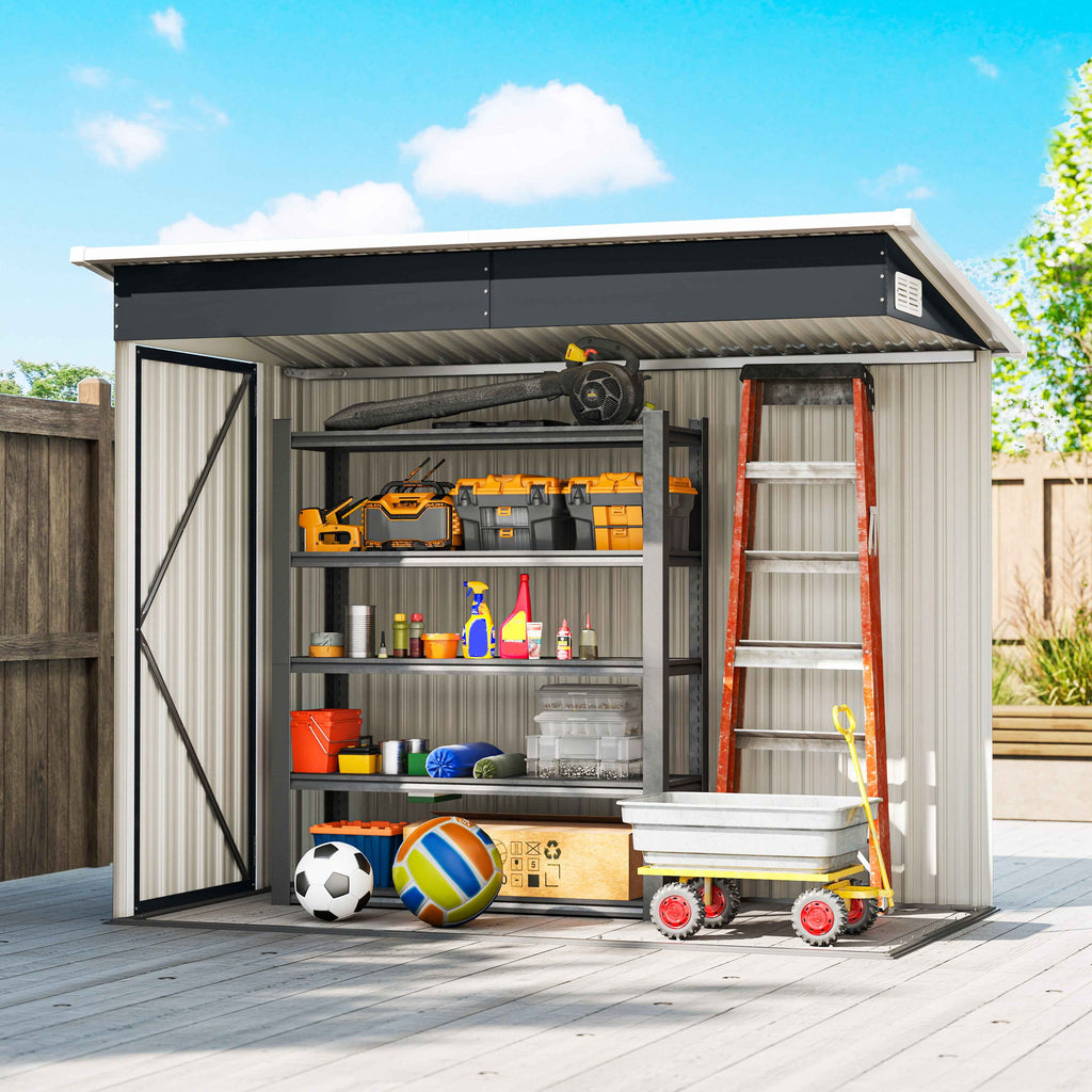 Outsunny Steel Garden Shed with 3 Lockable Doors, 234x132x185 cm, Dark Grey