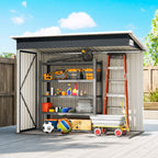Outsunny Steel Garden Shed with 3 Lockable Doors, 234x132x185 cm, Dark Grey