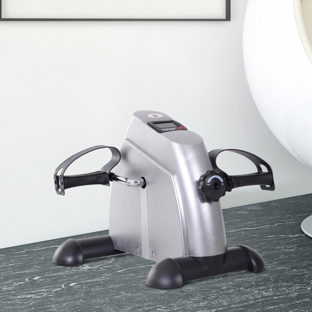 HOMCOM Mini Portable Exercise Bike for Legs and Arms, Rehabilitation Pedal Exerciser with LCD Display, Silver