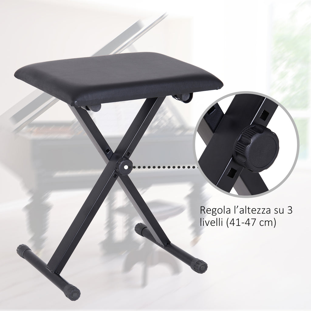 Piano Bench Padded Height Adjustable Foldable Non-Slip, Black, 39x29x47cm
