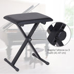 Piano Bench Padded Height Adjustable Foldable Non-Slip, Black, 39x29x47cm