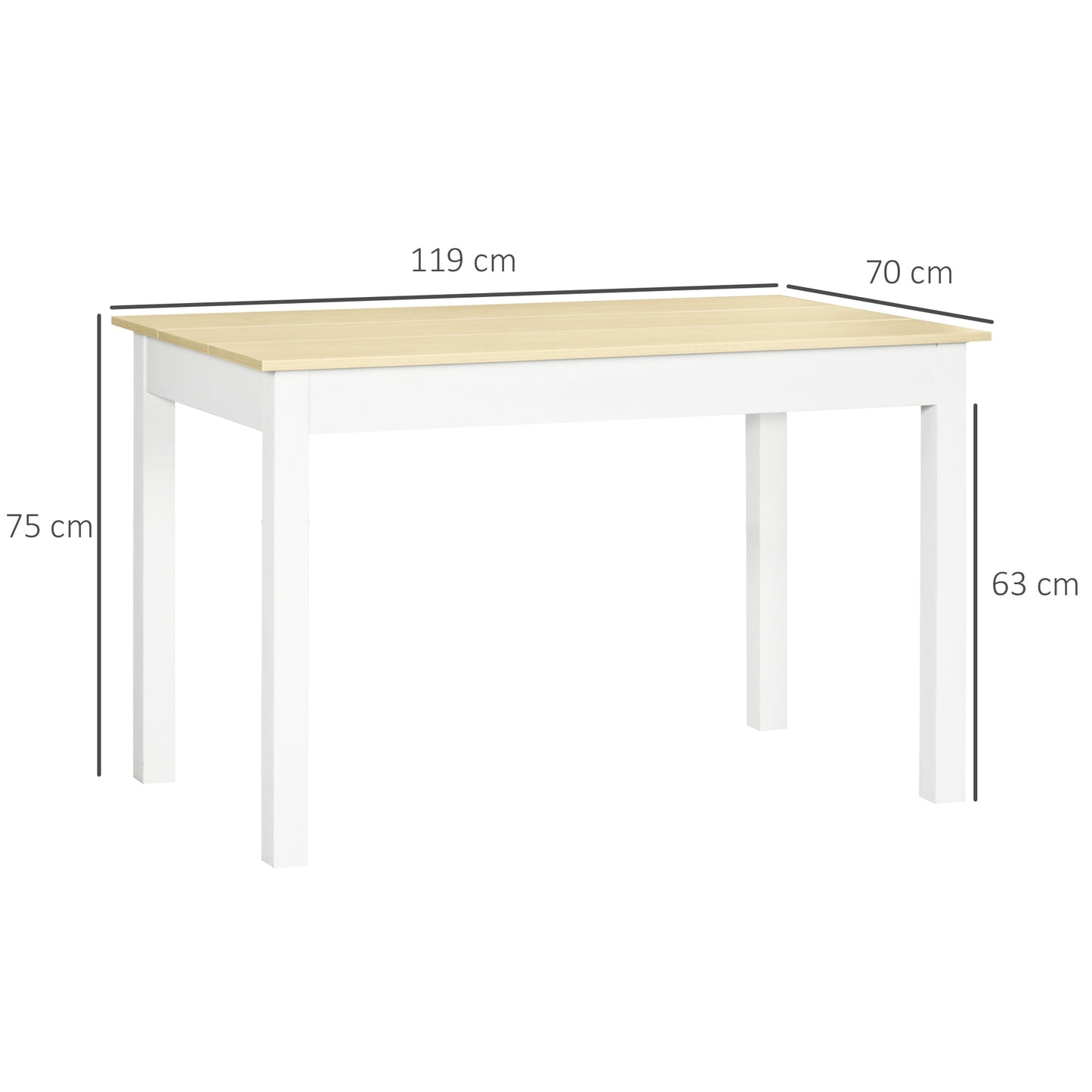 4-6 Seater Dining Table Modern Design for Kitchen and Living Room, 119x70x75cm, White and Wood