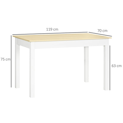 4-6 Seater Dining Table Modern Design for Kitchen and Living Room, 119x70x75cm, White and Wood