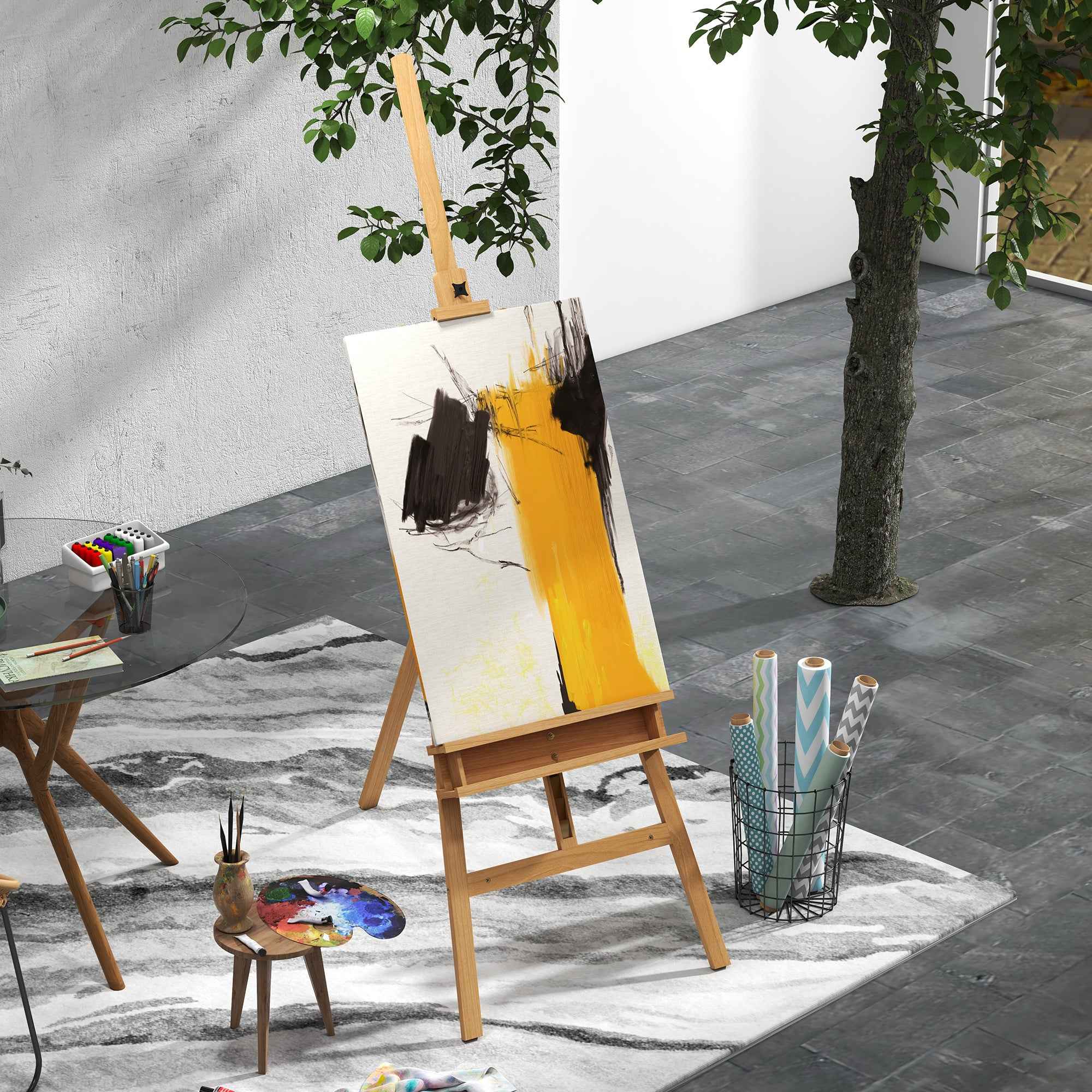 Vinsetto Folding Beech Easel with Adjustable Height and Angle, 65x110x180-235 cm