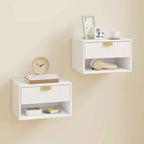 HOMCOM Set of 2 Floating Nightstands with Decorated Drawer and Open Shelf, White