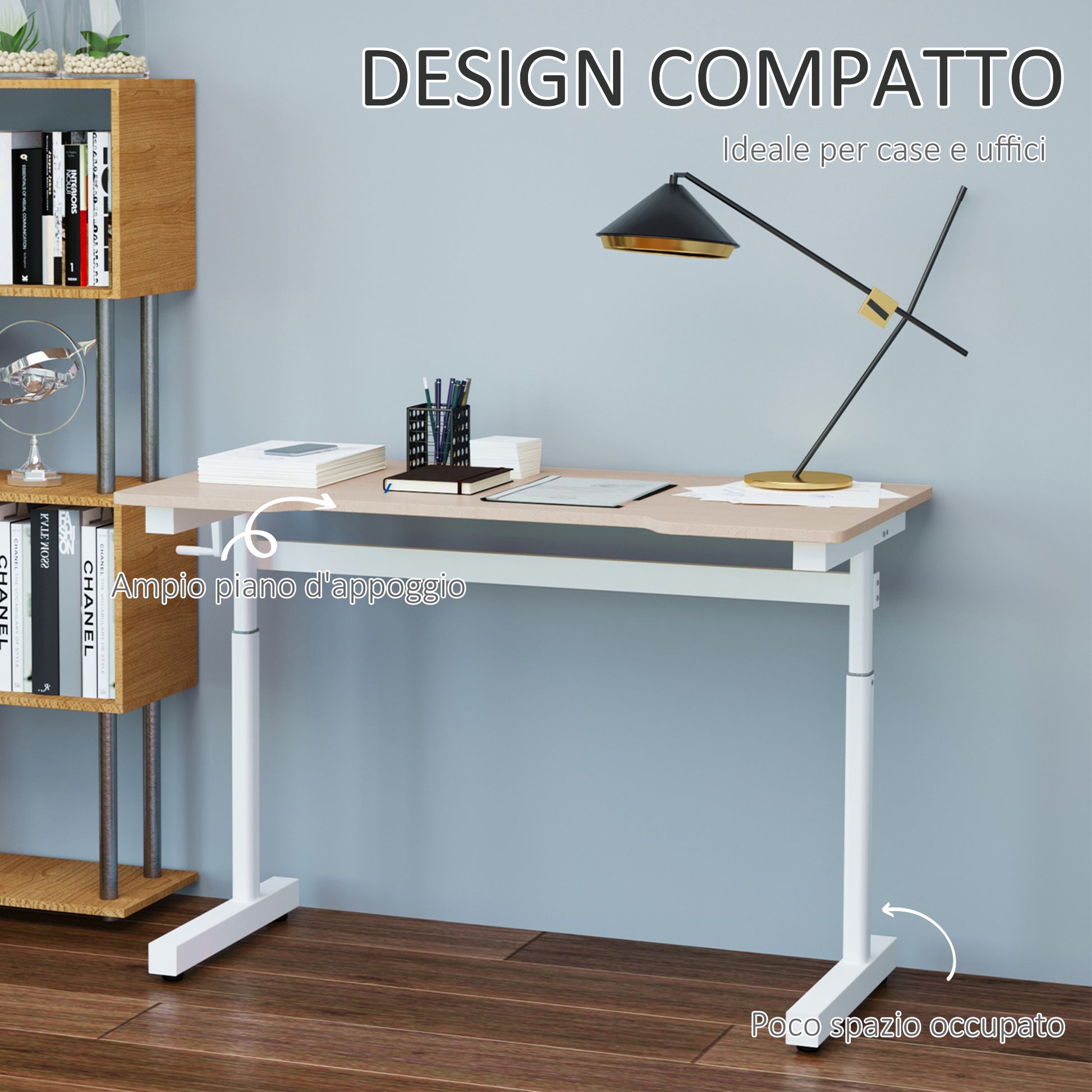 Height adjustable desk with manual craft adjustment, 120x60x72-117cm, white - Borgè