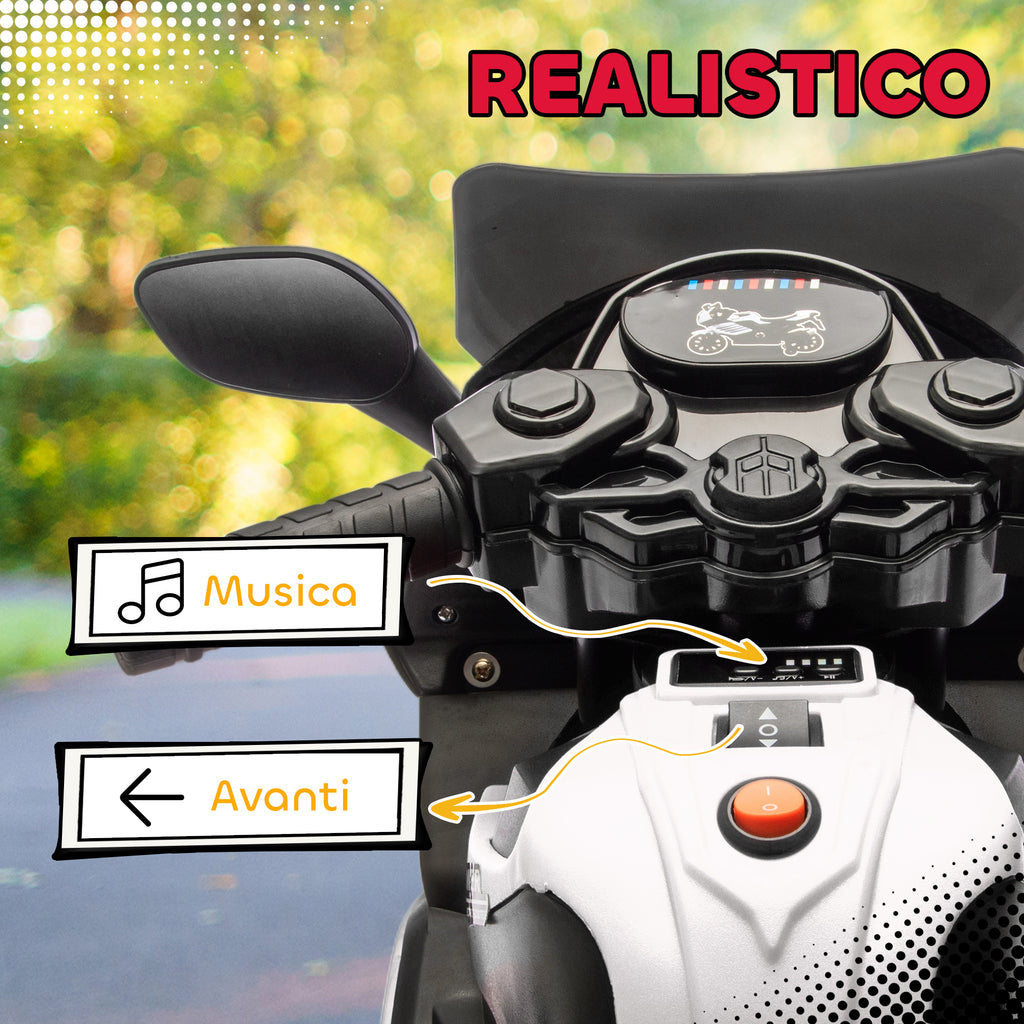 6V Electric Motorcycle for Kids with Removable Training Wheels, Headlights and Music, Ages 18-36 Months, White