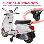Licensed Children's Electric Motorcycle Vespa with Wheels, Headlight and Music, in PP and Metal, 107x47x73 cm, White