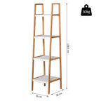 Ladder Bathroom Shelf with 4 Shelves in Pine and Bamboo, 35x36x138.5 cm, White and Wood