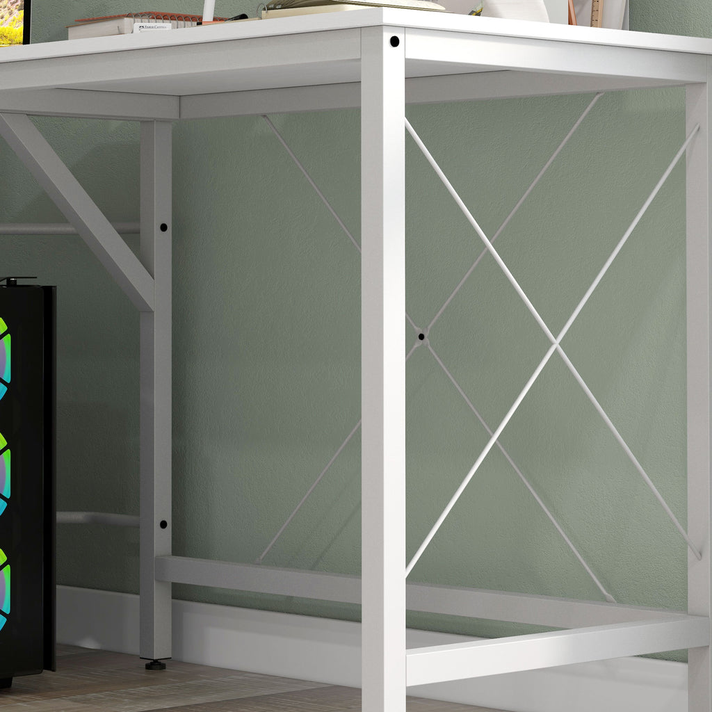 L-Shaped Corner Desk with Adjustable Feet, Wood and Steel, 150x150x76 cm, White