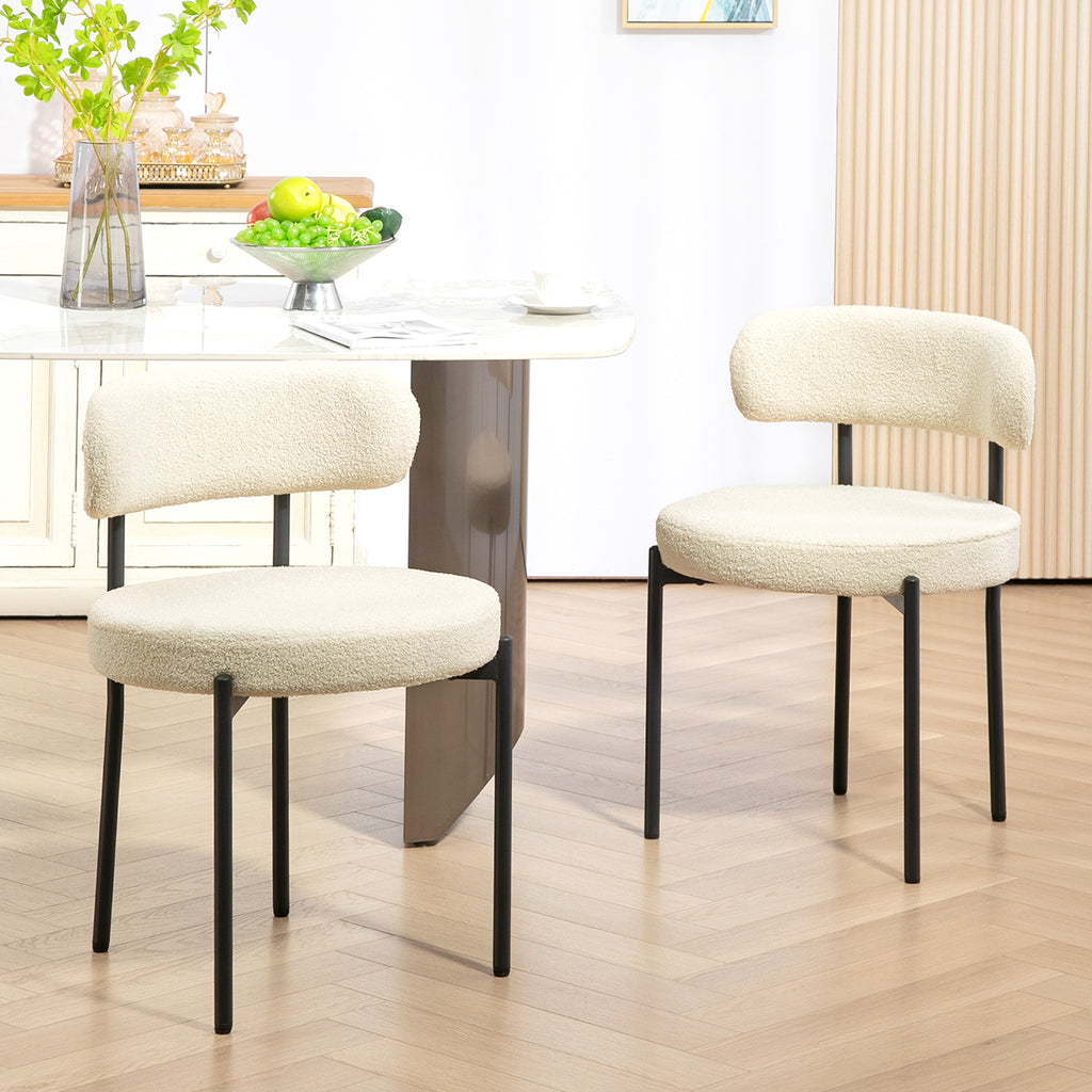 HOMCOM Set of 2 Sherpa Fabric Dining Chairs, Kitchen Chairs with Steel Legs, Padded Kitchen Chair