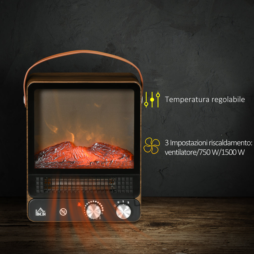 Electric Fireplace with LED Flame, 3 Heating Modes and Safety Switch, 30.3x17.5x37.4 cm