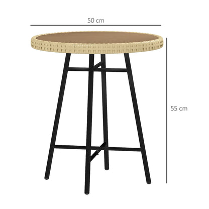 Modern Garden Table in Rattan and Steel, 50x50x55 cm, Black and Wood Color