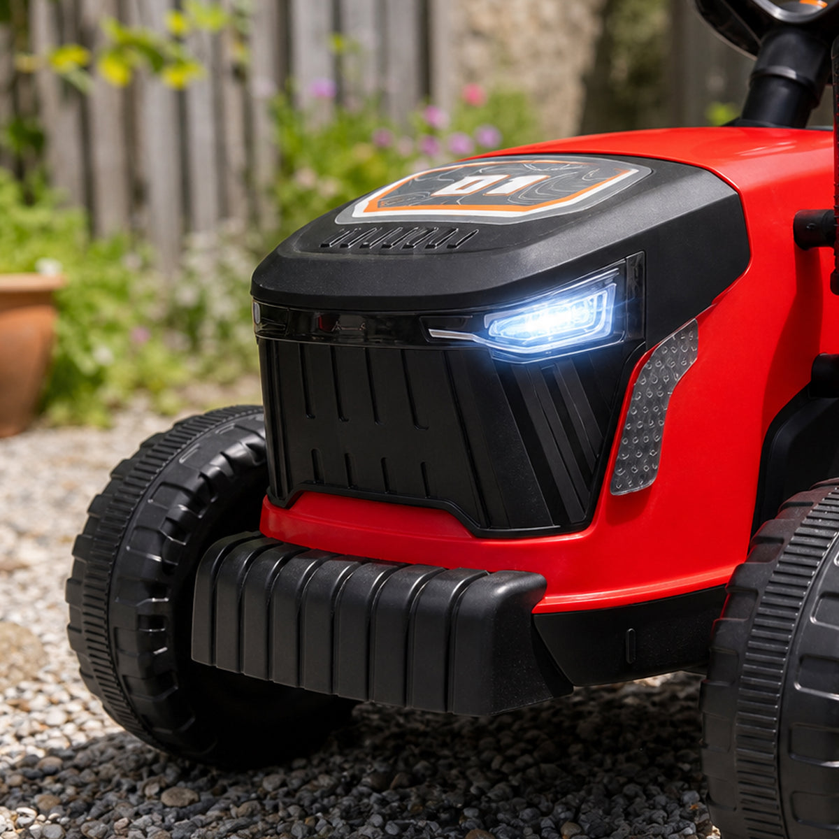 AIYAPLAY 2 in 1 Electric Tractor for Kids Ages 3-8 with Detachable Trailer, Remote Control, Music, Lights, Red