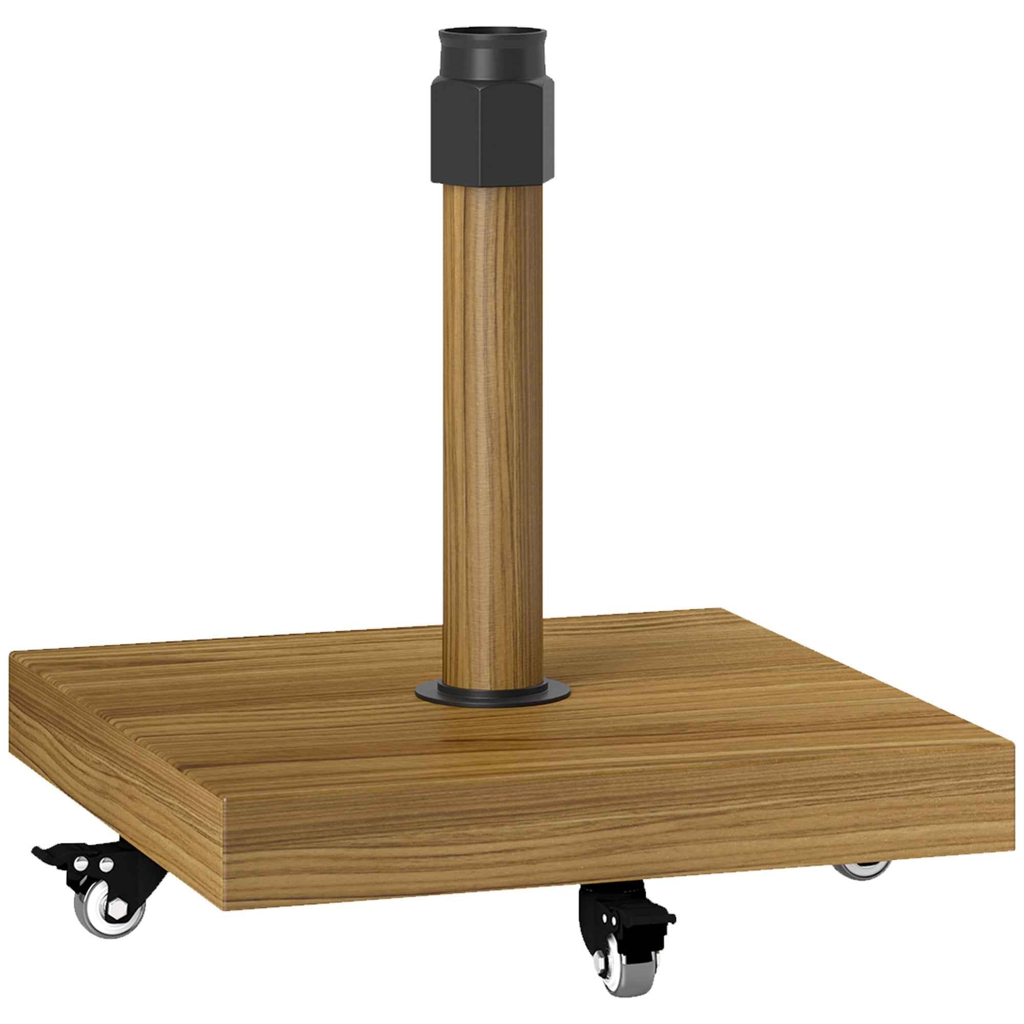 Outsunny Wheeled Umbrella Base with Brakes for Ø36/38/48 mm Poles, in Metal with Cement, Wood Effect