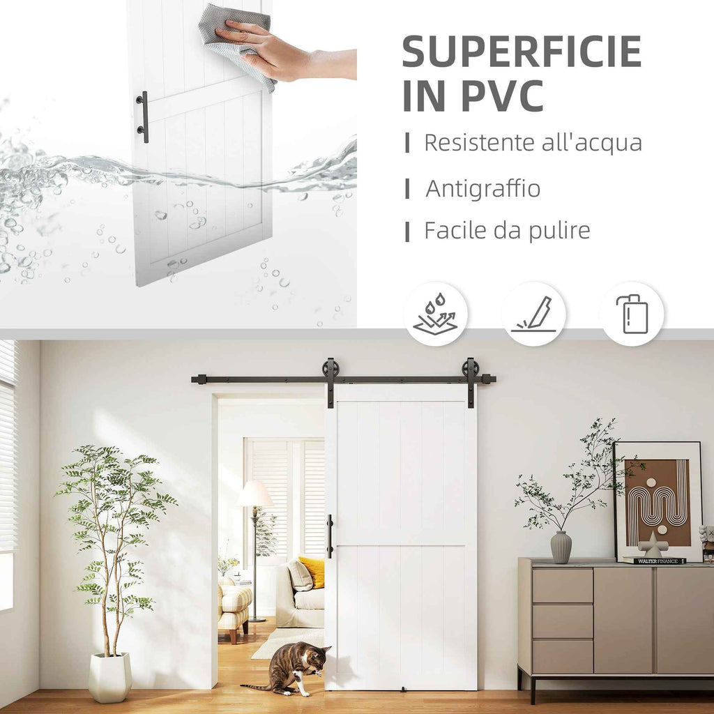 HOMCOM Country Style Sliding Door with Track and Handle in Wood and Steel, 106.6x213.4 cm, Black and White
