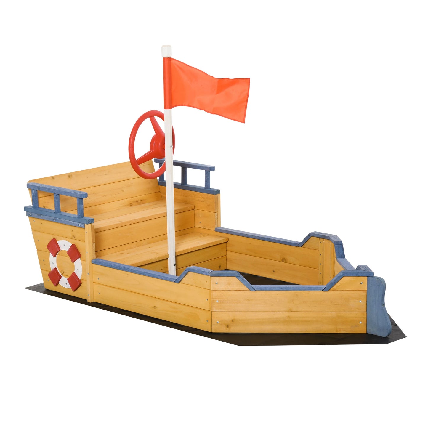 Children's Wooden Pirate Ship Sandpit with Storage Compartment, 158x78x45.5 cm