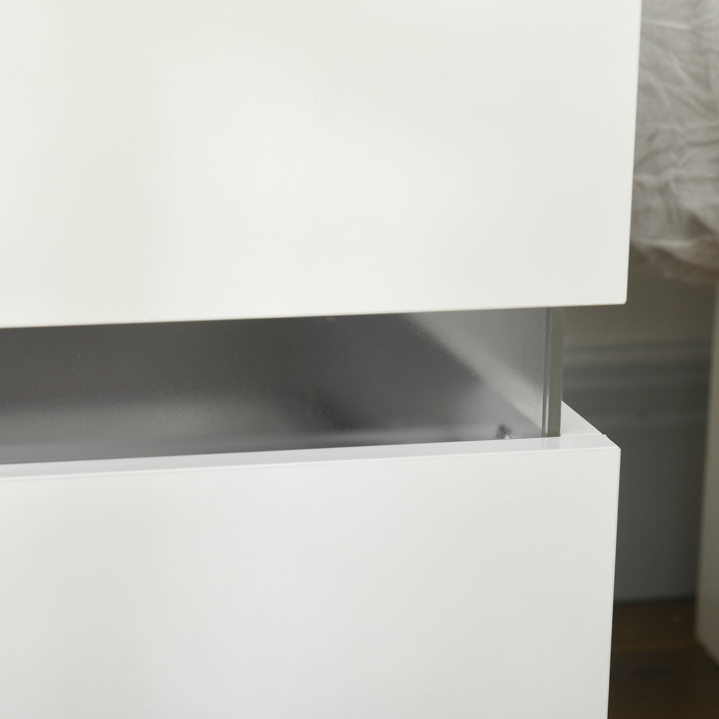 Bedside Table with Built-in RGB LED Light with 2 Drawers, 4 Light Modes and 16 Colors, Chipboard, 60x39x47cm, White