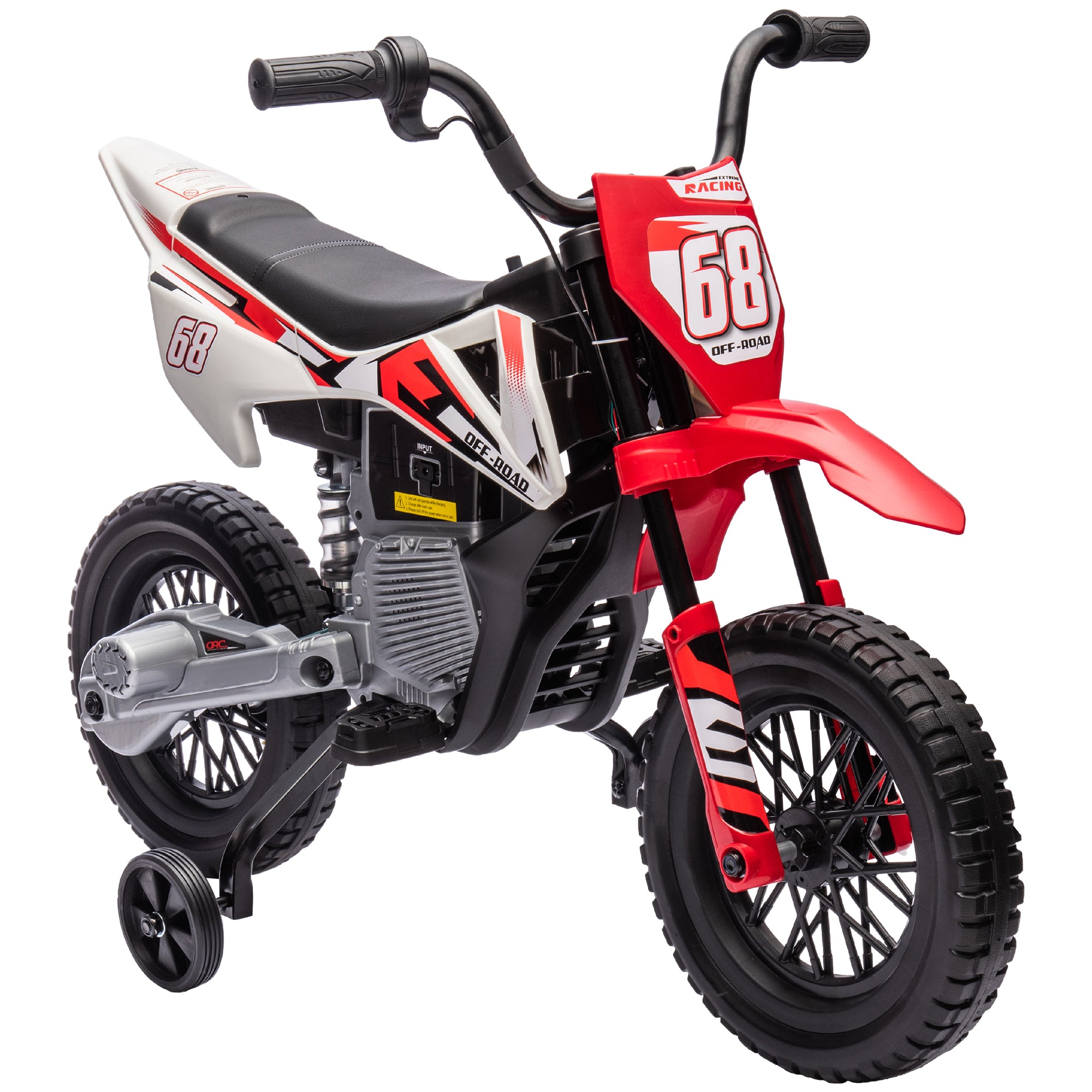 Electric Motorcycle for Children with Training Wheels and Charge Indicator, Made of PP and Metal, 107x56x70 cm, Red