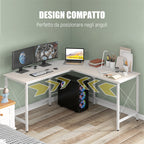 L-Shaped Corner Desk with Adjustable Feet, Wood and Steel, 150x150x76 cm, White