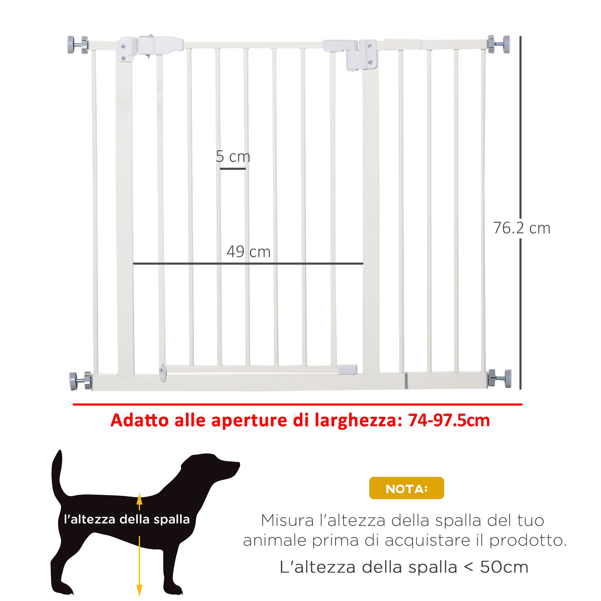 Push-On, Self-Closing Extendable Dog Gate, 30" Tall, White