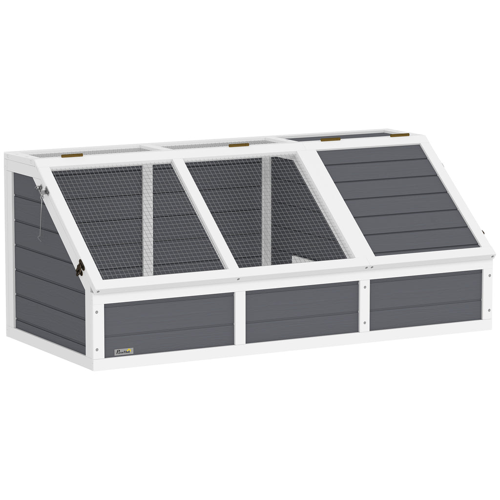 Bottomless Land Turtle House, in Fir Wood and Galvanized Steel, 120x55x50H cm, Gray and White