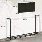 Outdoor Metal Firewood Shed with Waterproof Cover, 0.8m³ Capacity, Adjustable Frame, 235x31x116cm, Black