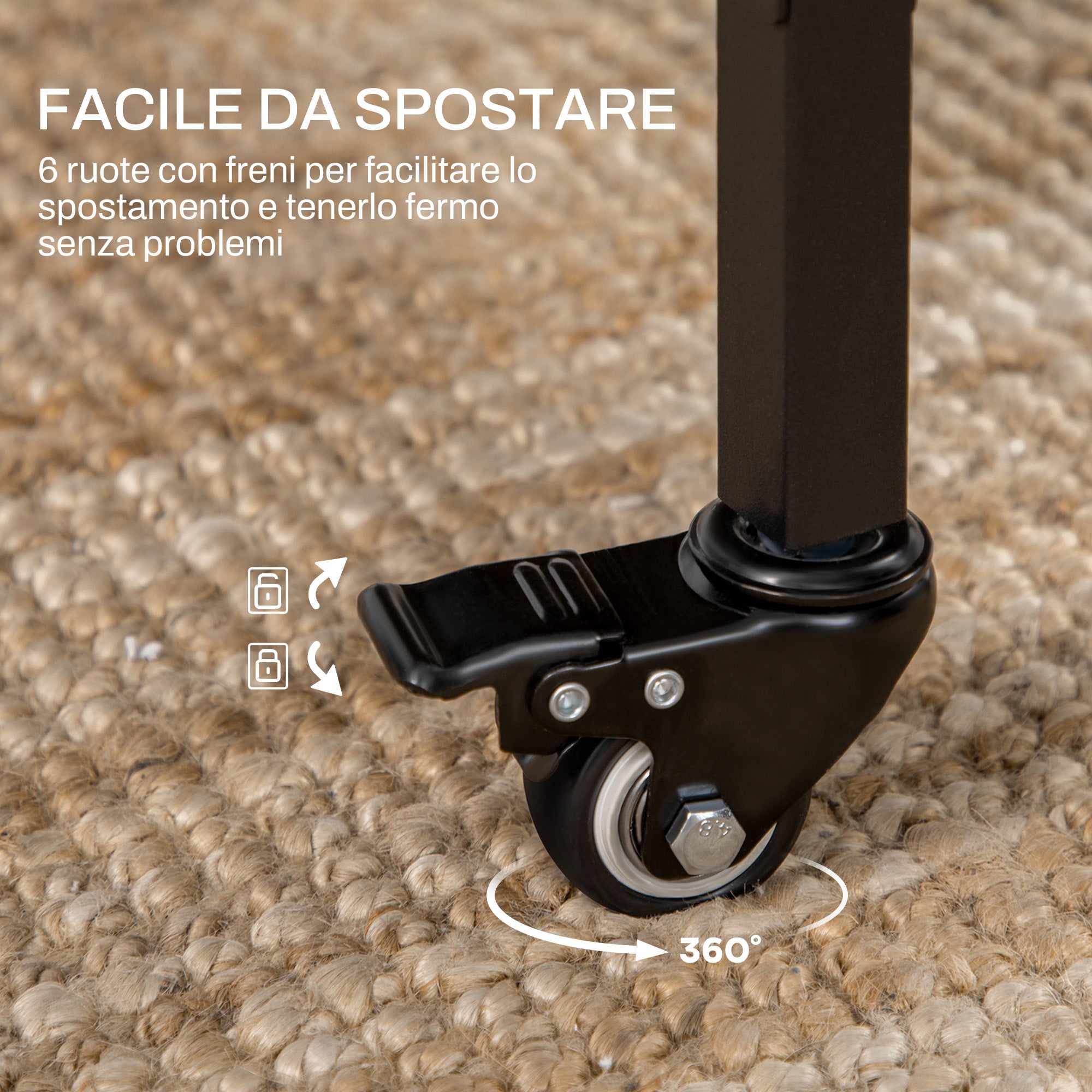 Foldable Table with 6 Wheels and Shelf Industrial Style Wood and Metal, Rustic Brown