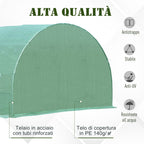Outsunny Tunnel Greenhouse, Outdoor Vegetable Garden Greenhouse with Roll-Up Door and 8 Windows, 6x3x2 m, Steel and PE, Green
