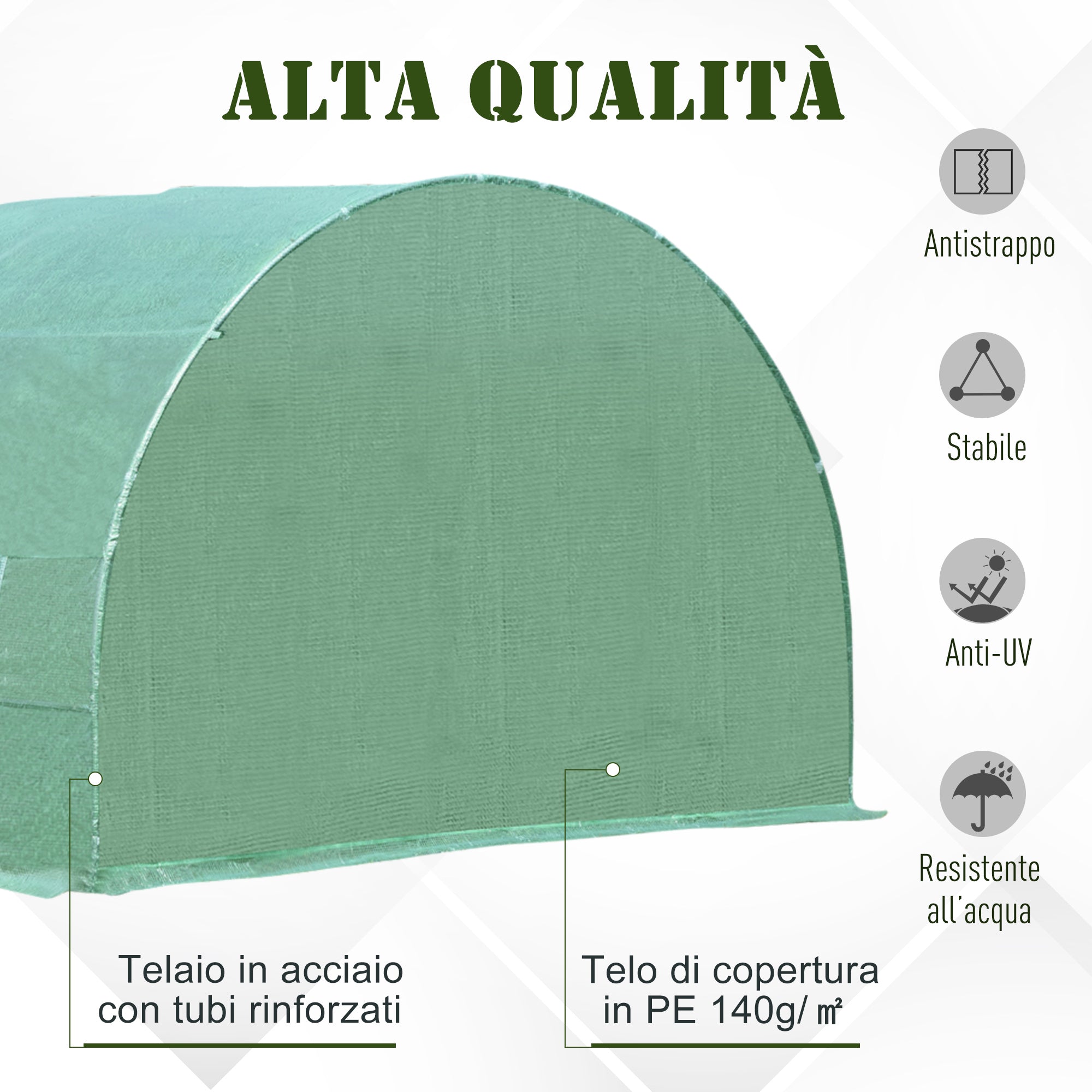 Outsunny Tunnel Greenhouse, Outdoor Vegetable Garden Greenhouse with Roll-Up Door and 8 Windows, 6x3x2 m, Steel and PE, Green