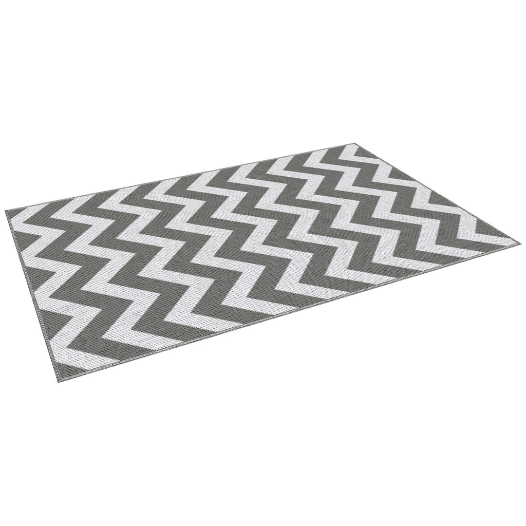 Reversible Outdoor Rug with Geometric Pattern, 121x182 cm, Grey and White