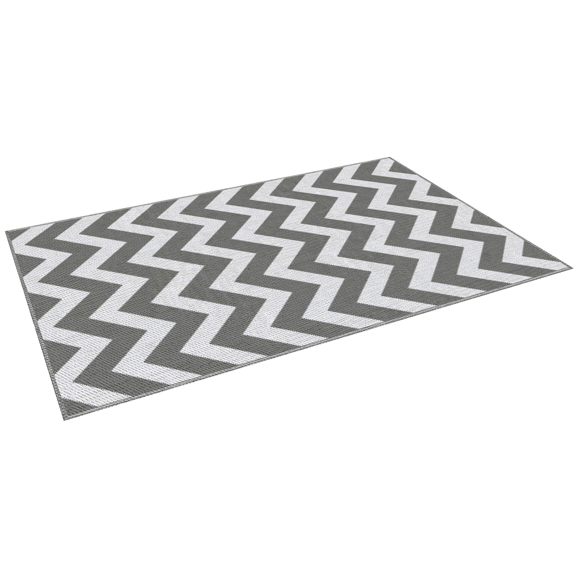 Reversible Outdoor Rug with Geometric Pattern, 121x182 cm, Grey and White