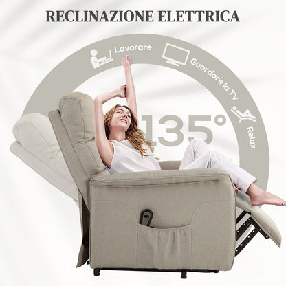 HOMCOM Electric Reclining Lift Chair with Footrest, Remote Control, Wheels and Pocket, Beige - Borgè