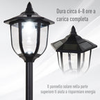 Outdoor street lamp with 6 LED lights and solar panels, waterproof, automatic switch-on, duration 6 hours, height 177cm - Borgè