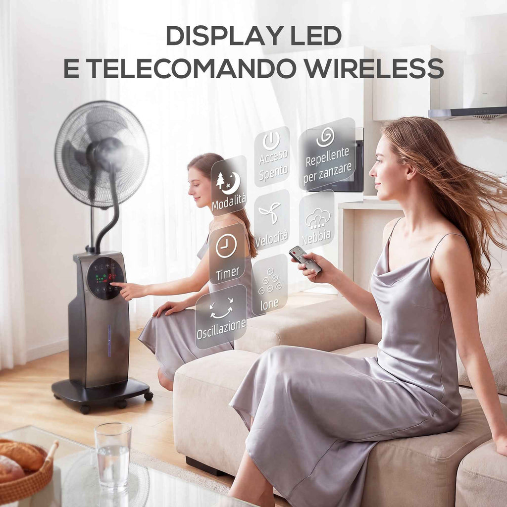 Misting Fan with 3.1L Tank, 3 Modes and 3 Speeds, Wheels, 70° Oscillation, 10° Tilt, 12h Timer, 90W