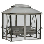 3-Seater Garden Swing, Lounger and Gazebo, 3-in-1 Design with Canopy, 256x172x248 cm, Dark Grey