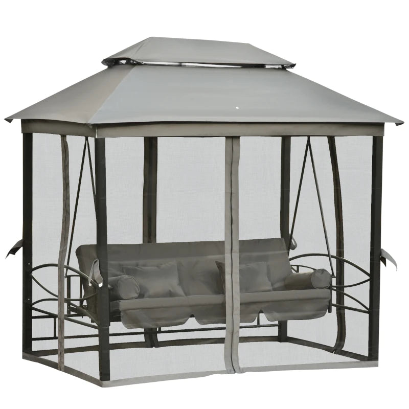 3-Seater Garden Swing, Lounger and Gazebo, 3-in-1 Design with Canopy, 256x172x248 cm, Dark Grey