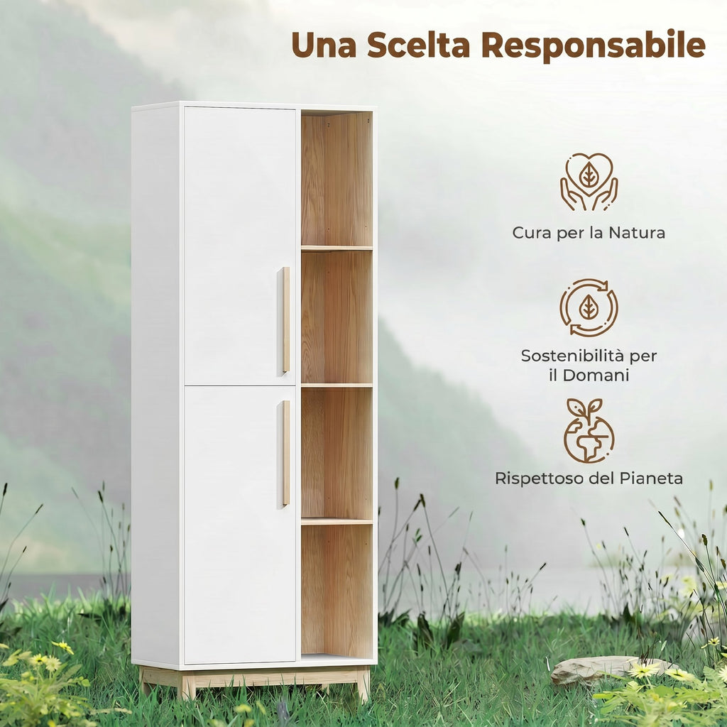 HOMCOM Tall Bathroom Cabinet, Space-Saving Bathroom Cabinet with 2 Doors and 4 Open Shelves, Adjustable Shelves, for Laundry Room, 62.5x35x176 cm, White