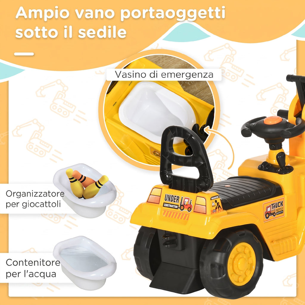 HOMCOM Kids Excavator with Bucket and Storage, Horn, Steering Wheel, 18-48 Months, Yellow
