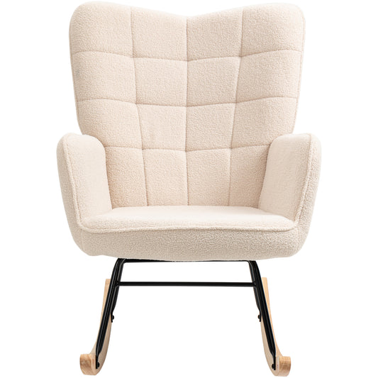 Padded Rocking Armchair in Wood and Steel for Living Room and Bedroom, 71x92x101 cm, Beige