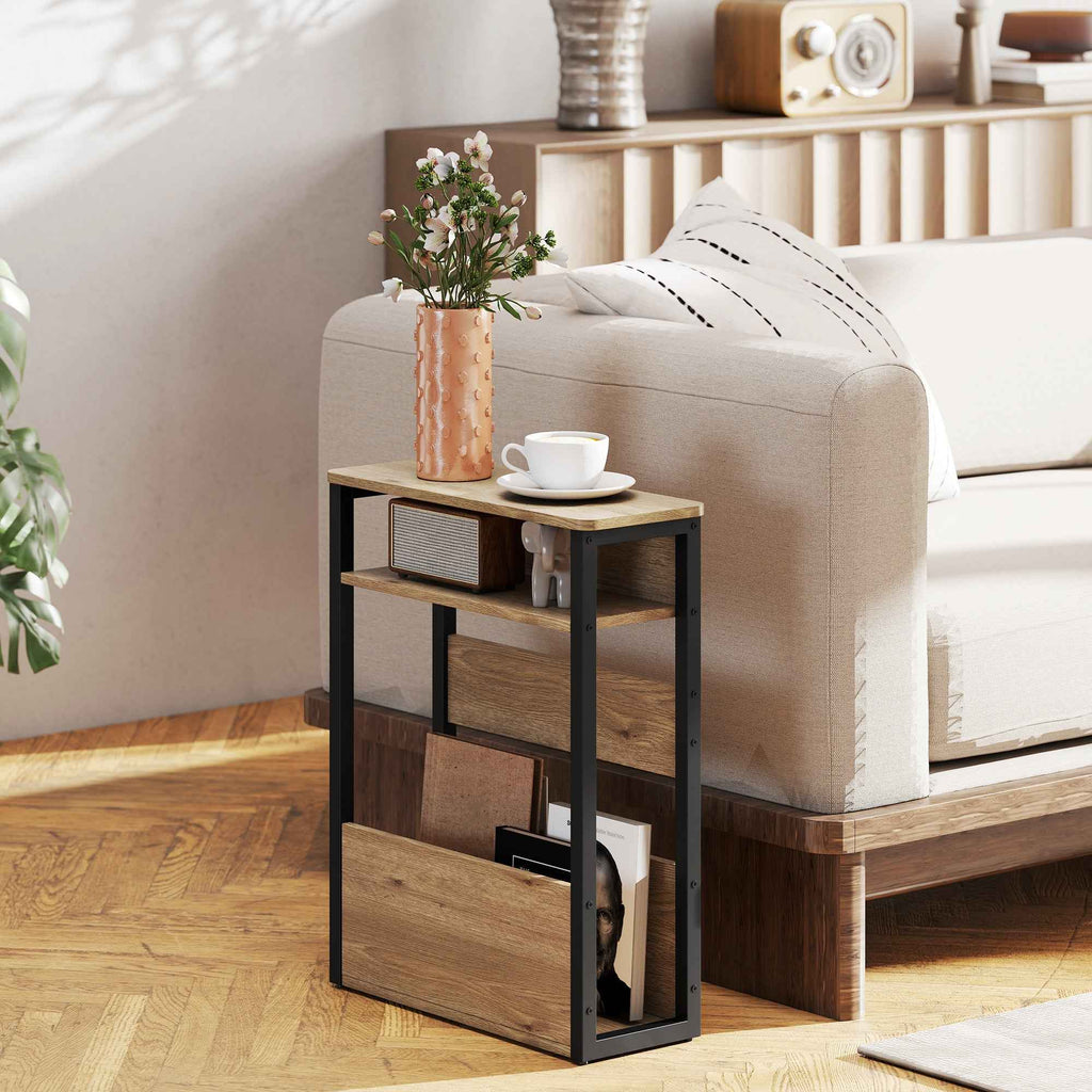HOMCOM Industrial Style Coffee Table with 2 Shelves, Wood and Metal, 46x18x58.5 cm, Dark Walnut Color