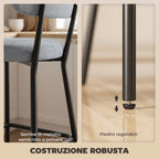 Set of 2 Bar Stools with Backrest and Footrest in Metal and Fabric, Light Grey