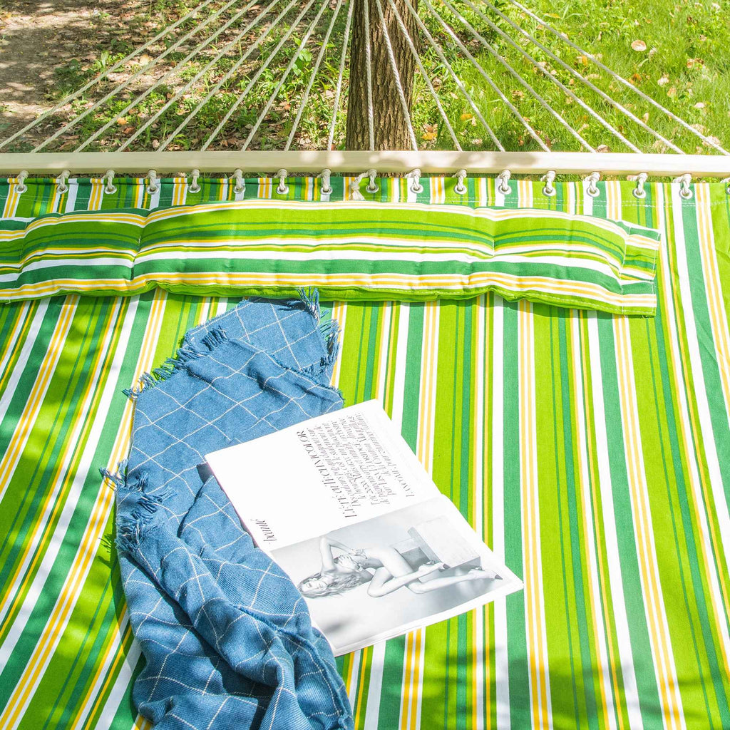 Outsunny Hammock Double Garden Hammock for 2 People, Hanging Camping Swing in Cotton and Polyester with Cushion 188x140cm